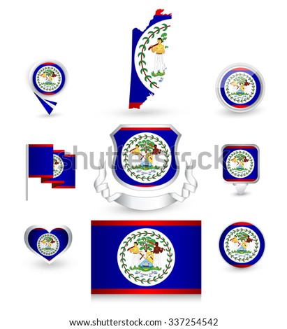 Belize Flag Collection. Vector icon set.