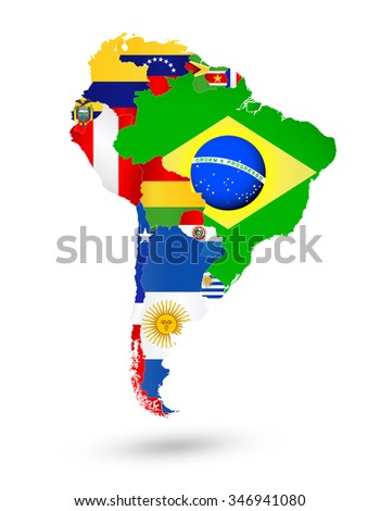 South America Map with flags and location on world map