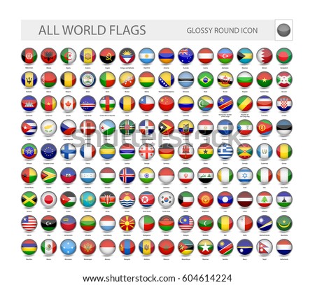 Round Glossy World Flags Vector Collection. Part 1.