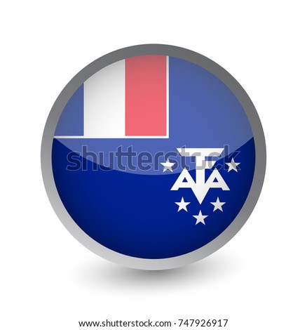 French Southern Territories Flag Round Glossy Icon. Vector illustration.