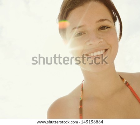 Close Up Portrait Of A Beautiful Teenager Woman Wearing A Red Bikini ...