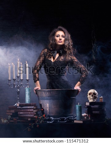 Young Sexy Witch Making The Witchcraft In The Dungeon Stock Photo ...