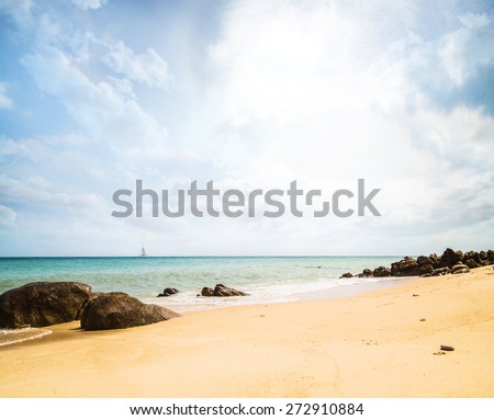Summer beach (sky, sea and rocks). Nature background.