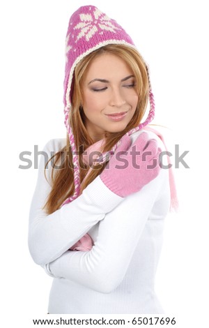 Young attractive woman wearing winter dress