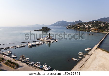 View of Monastery and Mouse island on Corfu, Greece