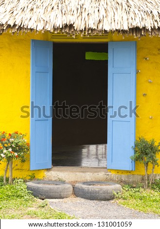 Beautiful door frame of soil hut.