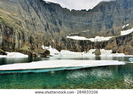 Iceberg Lake glacier in Glacier National Park in summer