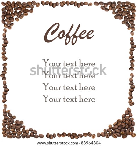 white background with isolated coffee beans and sample text