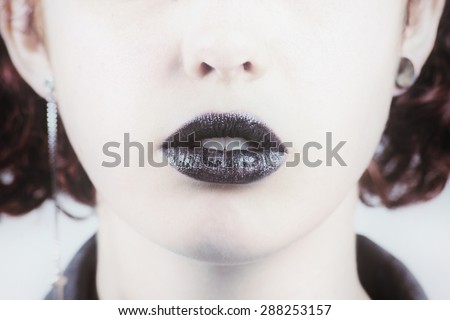 beautiful make up of glamour black gloss lips