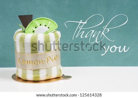 Thank you lemon pie cupcake towel give away card design