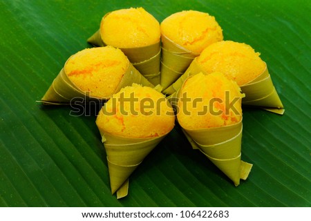 Thai sweets On Leaf of banana