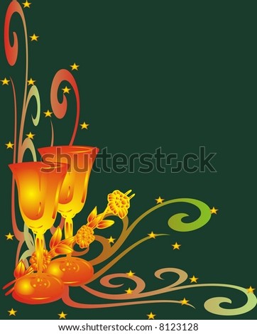 Greetings Card - Champagne Glass - green background