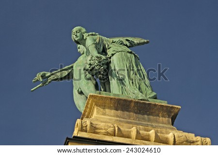 Budapest, Hungary. Heroes\' Square, Hosok Tere or Millennium Monument, major attraction of city, with 36 m high Corinthian column in center.