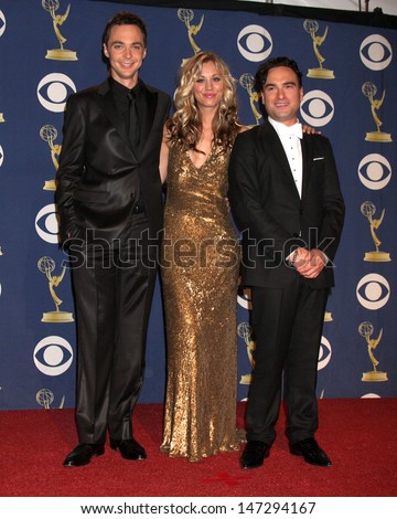Jim Parsons, Kaley Cuoco, & Johnny Galecki In the Press Room  at the 2009 Primetime Emmy Awards Nokia Theater at LA Live Los Angeles, CA September 20, 2009
