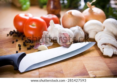 Food ingredients on a cutting board