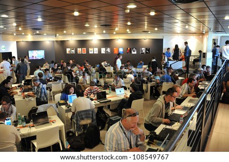 Photographers transmission room at the Palais des Festivals at the 65th Festival de Cannes. May 16, 2012  Cannes, France Picture: Paul Smith / Featureflash