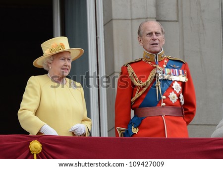 Queen Elizabeth II and Duke of Edinburgh attend the Trooping Of The Colour at Horse Guards Parade, London, UK. June 16, 2012, Picture: Catchlight Media / Featureflash
