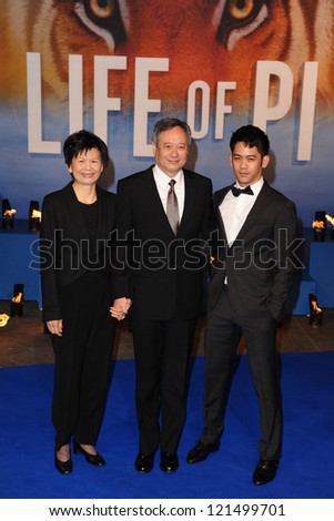 Ang Lee with his wife and son arriving for the \