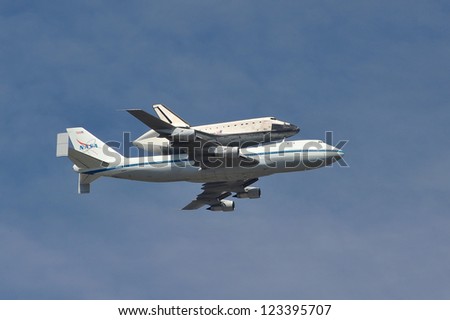 The Space Shuttle Endeavour does a flyby over Los Angeles before landing at LAX. September 21, 2012  Los Angeles, CA Picture: Paul Smith