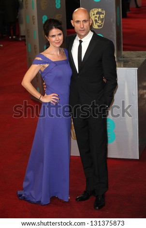Liza Marshall and Mark Strong arriving for the 2013 British Academy Film Awards, at the Royal Opera House, London. 10/02/2013 Picture by: Alexandra Glen