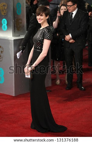 Anne Hathaway arriving for the 2013 British Academy Film Awards, at the Royal Opera House, London. 10/02/2013 Picture by: Alexandra Glen