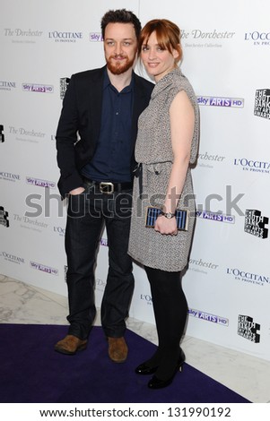 James McAvoy and Anne Marie Duff arriving for the South Bank Sky Arts Awards 2013 at the Dorchester Hotel, London. 12/03/2013 Picture by: Alexandra Glen