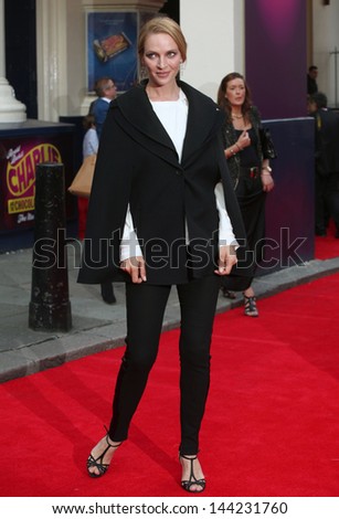 Uma Thurman arriving for the Charlie And The Chocolate Factory Press Night, at Theatre Royal, London. 25/06/2013