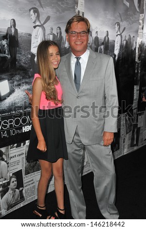 Creator/Executive Producer Aaron Sorkin & daughter at the season two premiere of HBO\'s The Newsroom at Paramount Studios, Hollywood. July 10, 2013  Los Angeles, CA