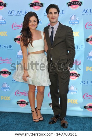 Lucy Hale & Darren Criss at the 2013 Teen Choice Awards at the Gibson Amphitheatre, Universal City, Hollywood. August 11, 2013  Los Angeles, CA