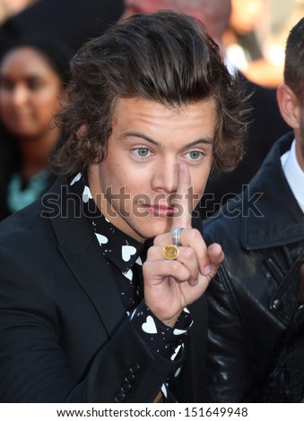 Harry Styles from One Direction arriving at the UK Premiere of \'One Direction, This Is Us\' at the Empire Leicester Square, London. 20/08/2013