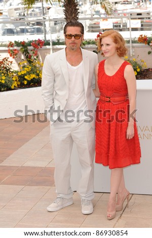 Brad Pitt & Jessica Chastain at the photocall for their new movie \