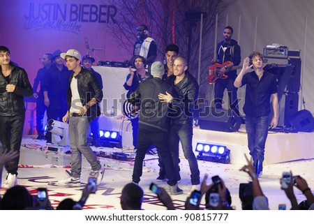 Justin Bieber and Pop group The Wanted Turns on the Christmas lights at Westfield London, Shepherd\'s Bush, London. 07/11/2011 Picture by: Steve Vas / Featureflash