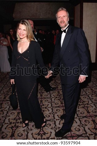 07MAR98:  Director JAMES CAMERON & actress wife LINDA HAMILTON at the Directors Guild of America Awards in Beverly Hills.  Cameron won the Best Movie Director for \