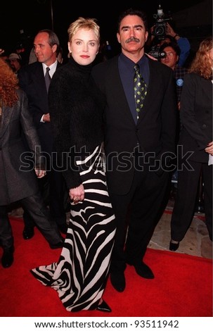 11FEB98:  Actress SHARON STONE & fiance PHIL BRONSTEIN at premiere of her new movie, 