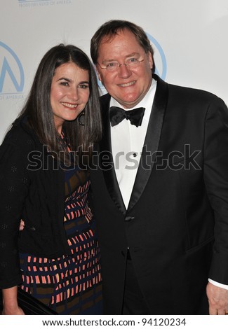 Denise Ream & John Lasseter at the 23rd Annual Producers Guild Awards at the Beverly Hilton Hotel. January 21, 2012  Los Angeles, CA Picture: Paul Smith / Featureflash