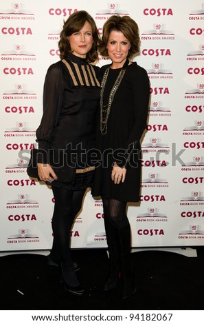 Katie Derham and Natasha Kaplinsky arriving for The 2012 Costa Book Awards at Quagliano\'s Restaurant in London on 24th Jan 2012 Pics by Simon Burchell / Featureflash