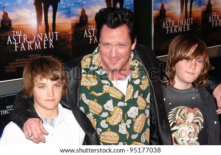 Actor Michael Madsen poses for the cameras with his two sons on the red carpet for the world premiere of The Astronaut Farmer.  February 20, 2007  Los Angeles, CA Picture: Paul Smith / Featureflash