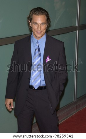 Actor MATTHEW McCONAUGHEY at the world premiere, in Hollywood, of his new movie How To Lose A Guy In Ten Days. 27JAN2003.    Paul Smith/Featureflash