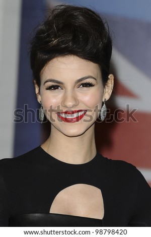 Victoria Justice arriving for the Brit Awards 2012 at the O2 arena, Greenwich, London. 21/02/2012 Picture by: Steve Vas / Featureflash