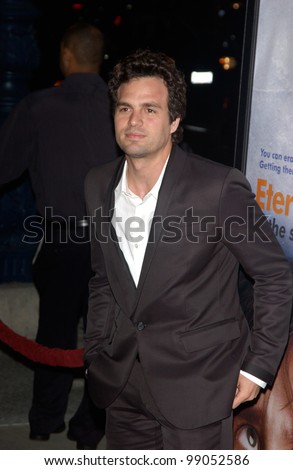 Actor MARK RUFFALO at the world premiere of his new movie Eternal Sunshine of the Spotless Mind, in Beverly Hills, CA. March 9, 2004