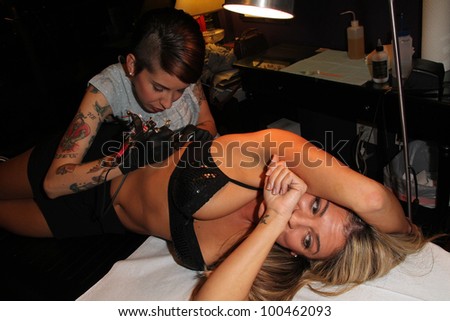 Bridgetta Tomarchio getting a new tattoo, Honorable Society Tattoo, West Hollywood, CA. 12-10-10