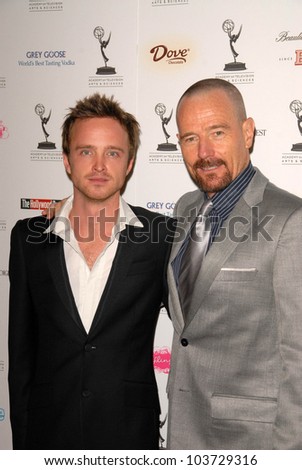 Aaron Paul and Bryan Cranston  at the Academy of Television Arts and Sciences Prime Time Emmy Nominees Party. Wolfgang Puck Pacific Design Center, West Hollywood, CA. 09-17-09