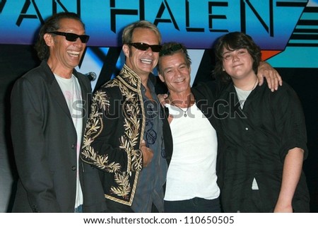 Alex Van Halen and David Lee Roth with Eddie Van Halen and Wolfgang Van Halen at the Van Halen Reunion Tour Press Conference. Four Seasons Hotel, Los Angeles, CA. 08-13-07