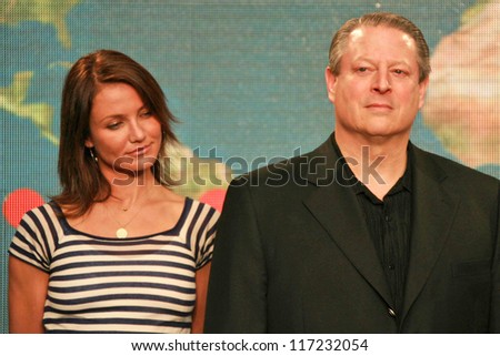 Cameron Diaz and Al Gore at a press conference to Announce the Global Climate Crisis Campaign Concert \