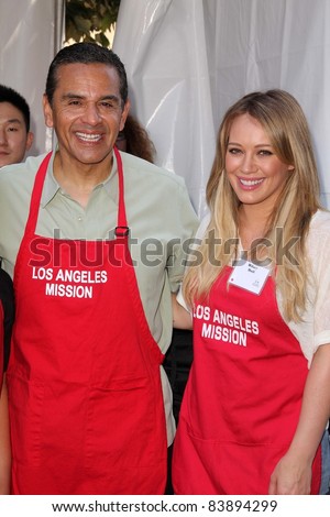 Antonio Villaraigosa, Hilary Duff at the Skid Row Block Party at the Los Angeles Mission, Los Angeles, CA. 08-27-11