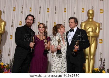 Christian Bale, Natalie Portman, Melissa Leo, Colin Firth at the 83rd Annual Academy Awards Press Room, Kodak Theater, Hollywood, CA. 02-27-11