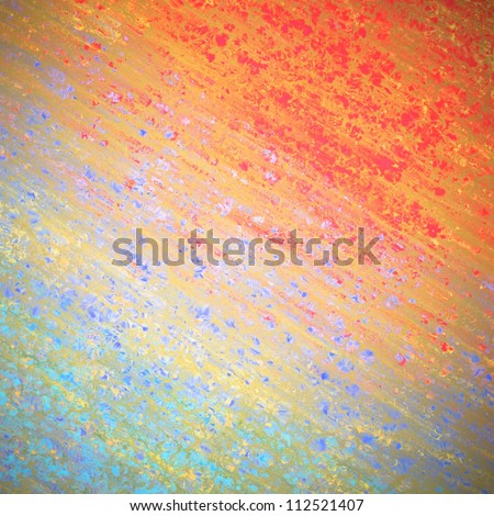 abstract background texture in red and orange colors on top and blue and teal on bottom with vintage grunge background texture in distressed shabby wall paint for brochure background or web template