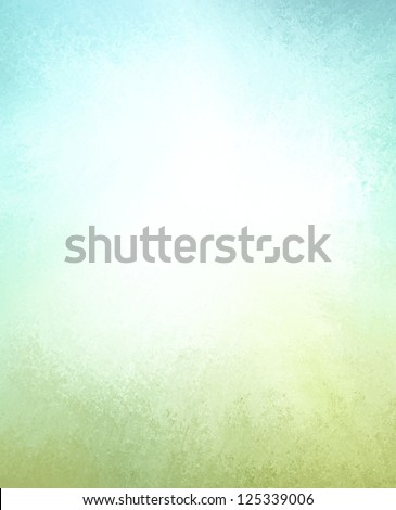 blue sky background, green grass concept with whited out center, abstract blended background color border, landscape design of clouds in sky with bright sunshine middle for text title or image layout