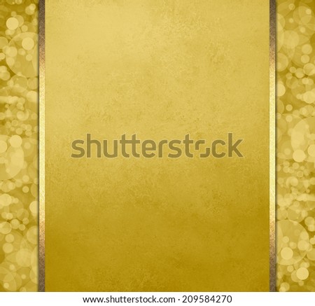 luxurious gold background layout, bubbles or bokeh design on side panels with solid yellow gold center with vintage paper texture