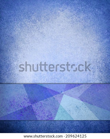 blue background with texture and ribbon stripe of random abstract blue and purple shapes and angles
